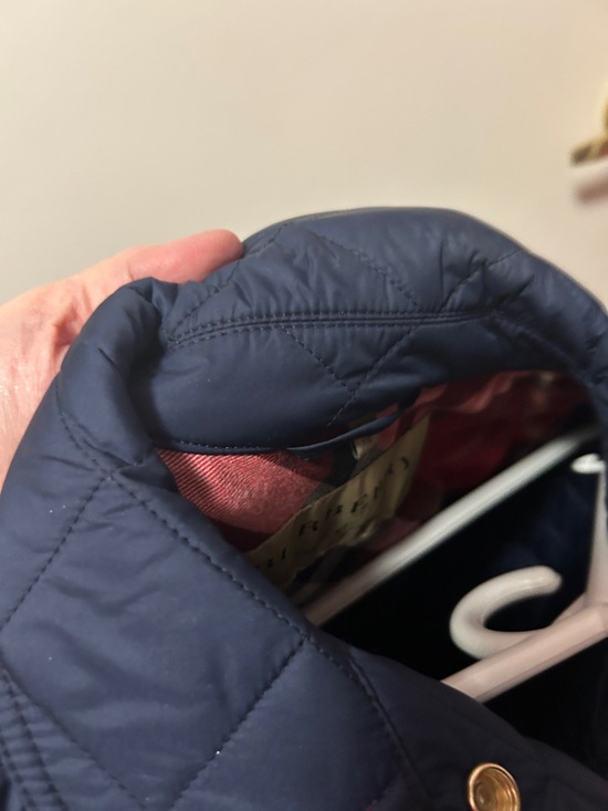 Burberry Navy Quilted Coat with Red Accent Trim - Picture 11 of 14